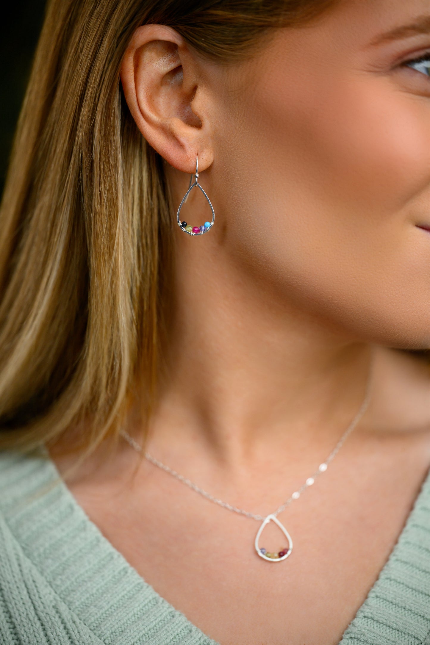 Custom birthstone necklace - teardrop