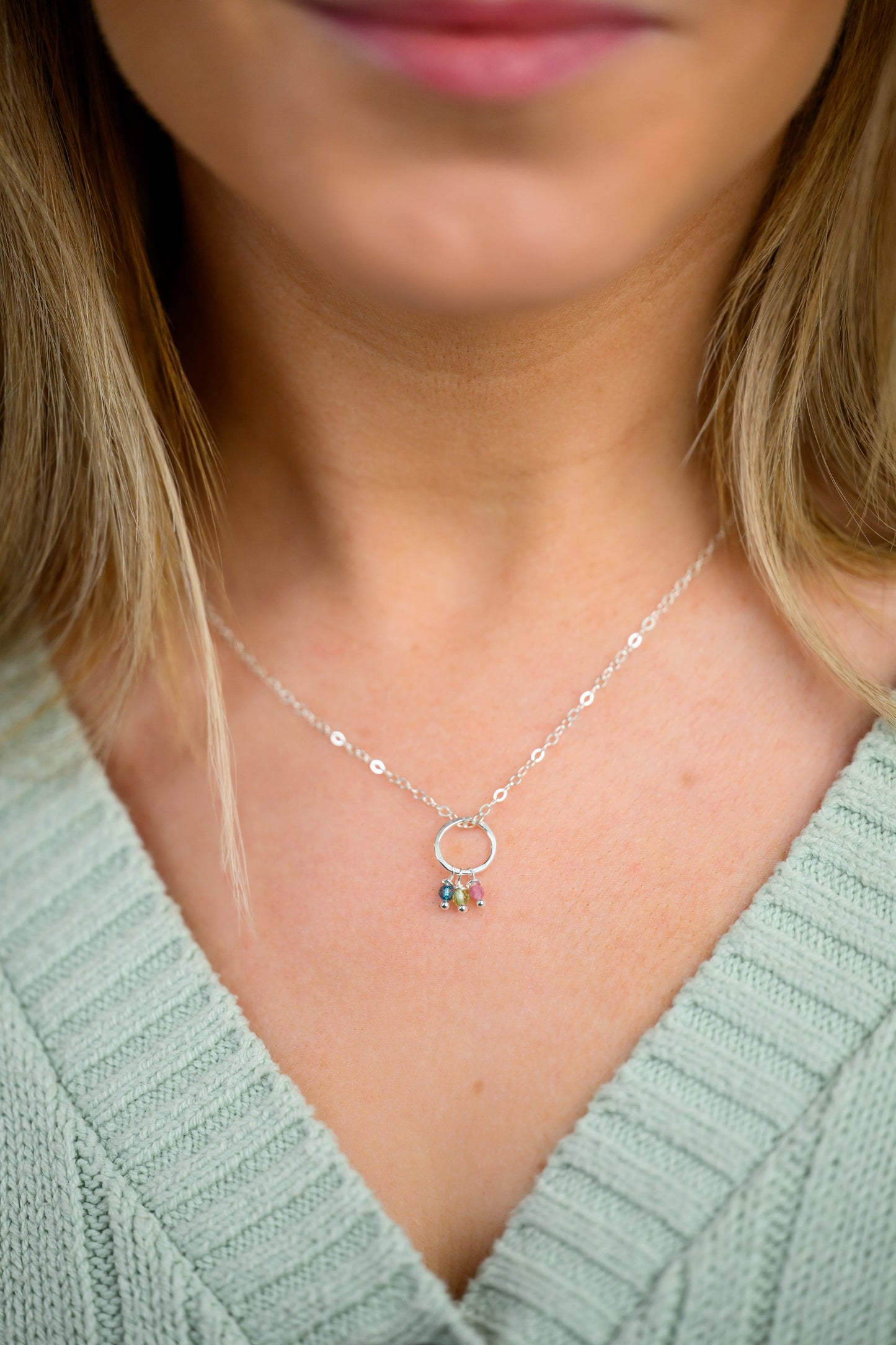 Valentine's Day Custom Heart Birthstone Necklace - circle drop