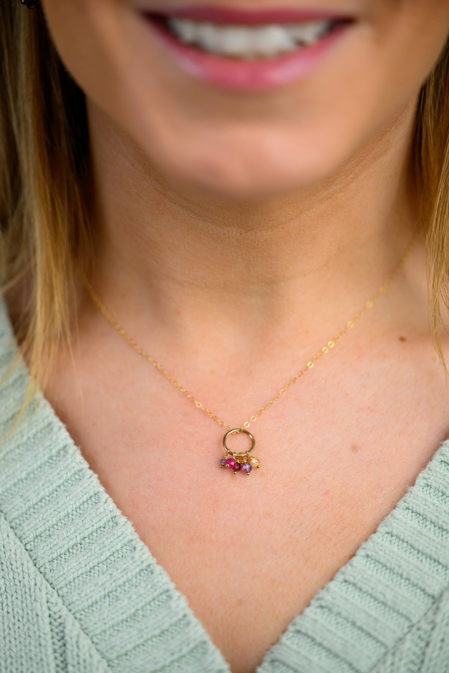 Valentine's Day Custom Birthstone Necklace - circle drop
