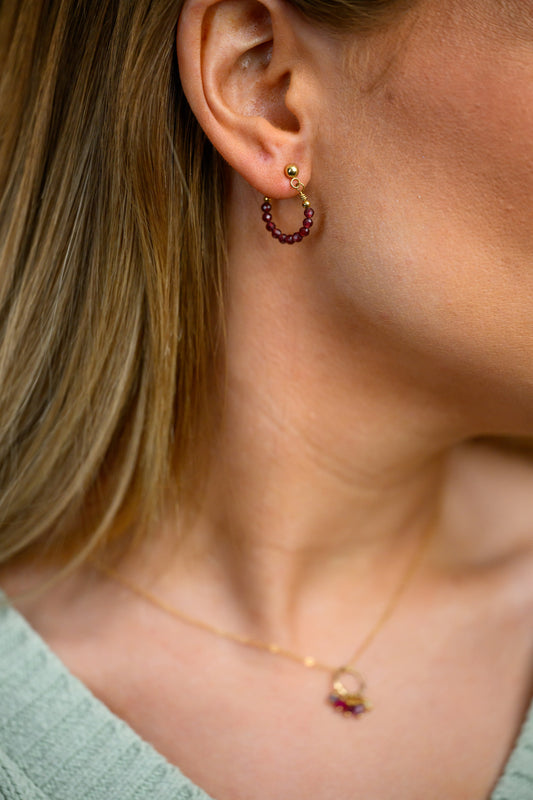 Birthstone hoop earrings January - garnet