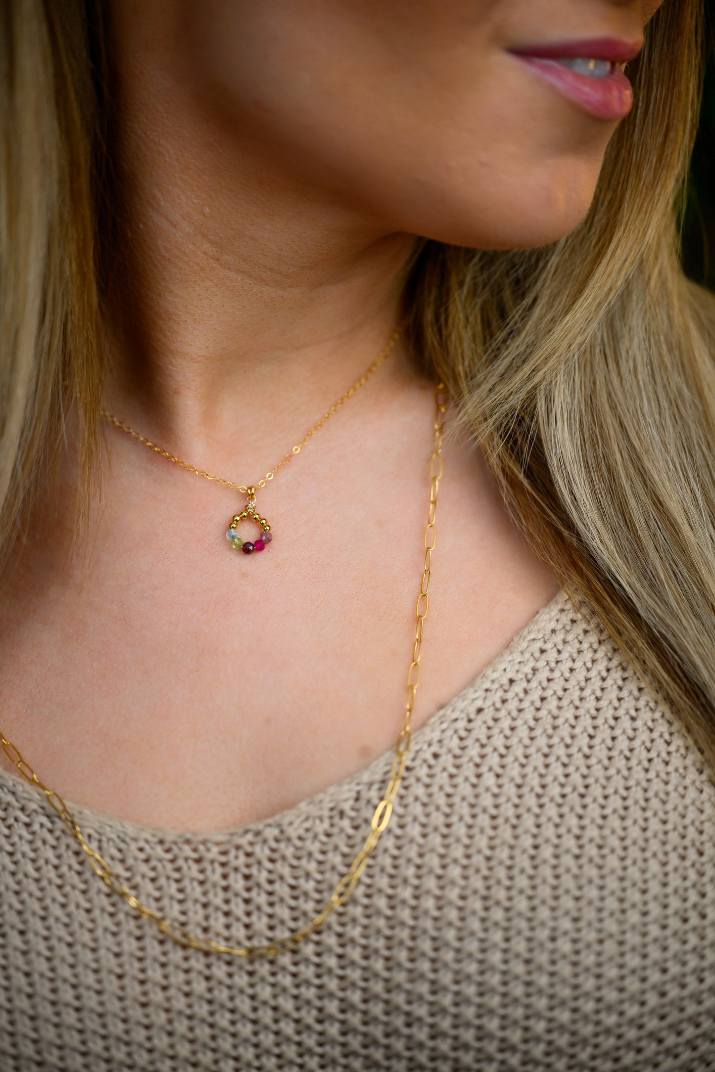 Custom birthstone necklace - circle