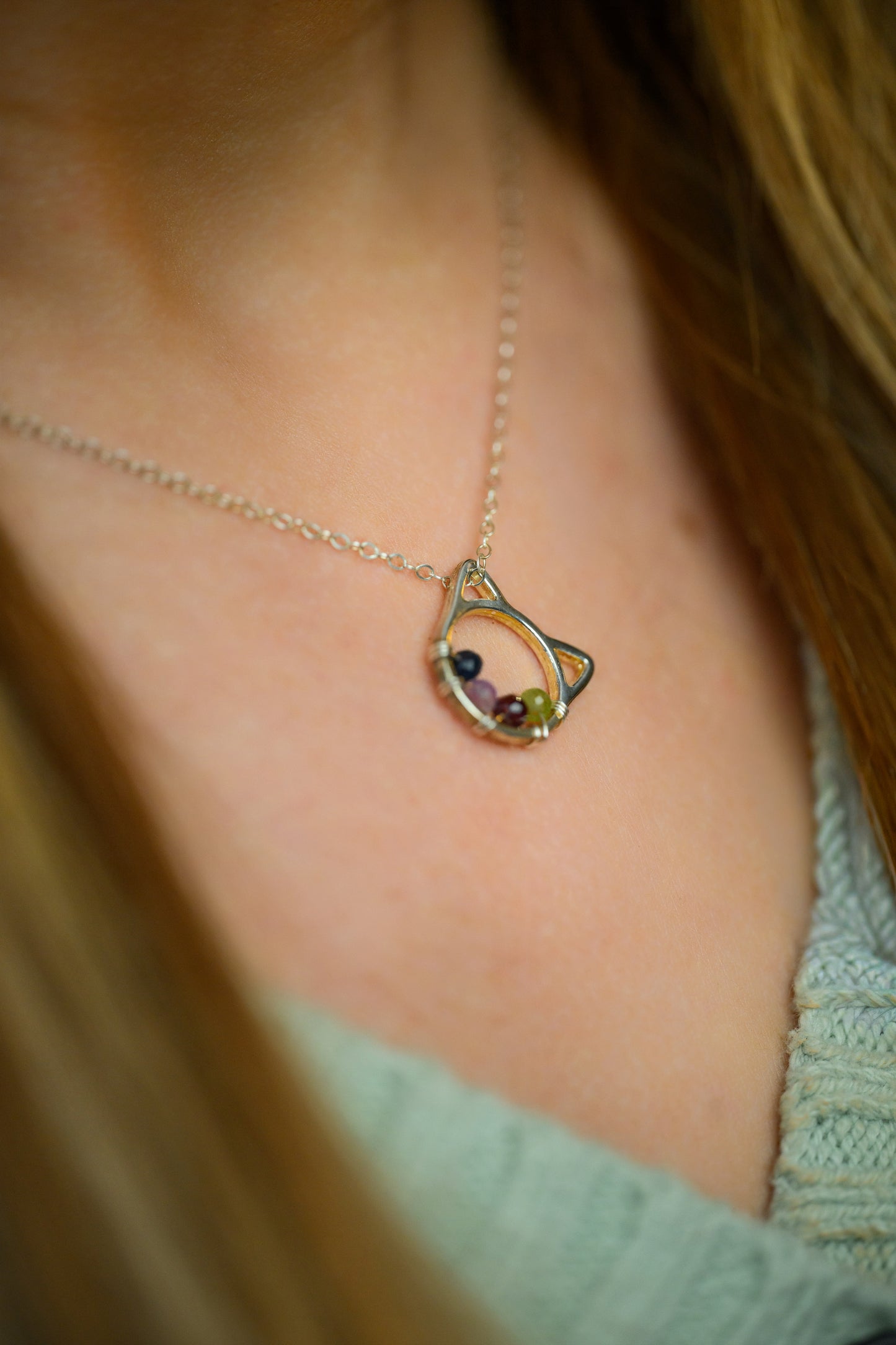 Cat family birthstone necklace