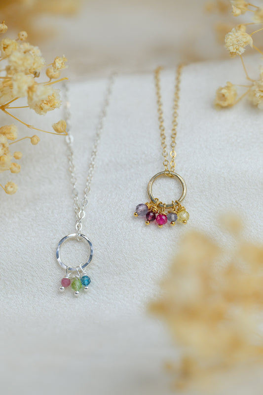 Valentine's Day Custom Birthstone Necklace - circle drop