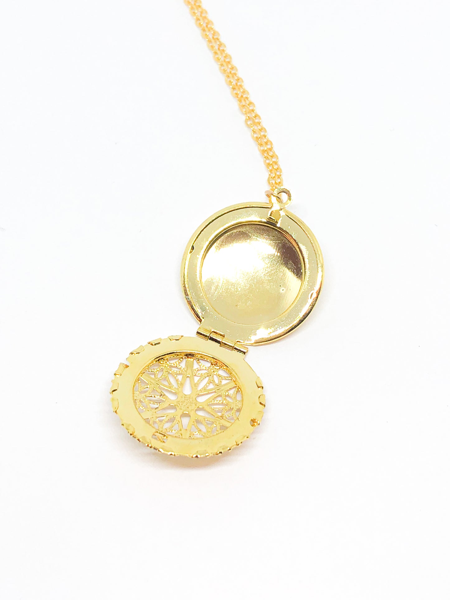 Large gold locket pendant necklace