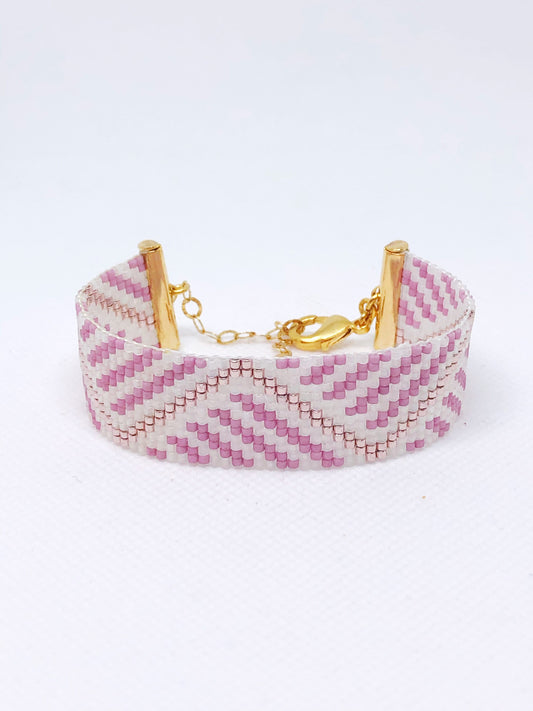 Pink and white bead loom bracelet