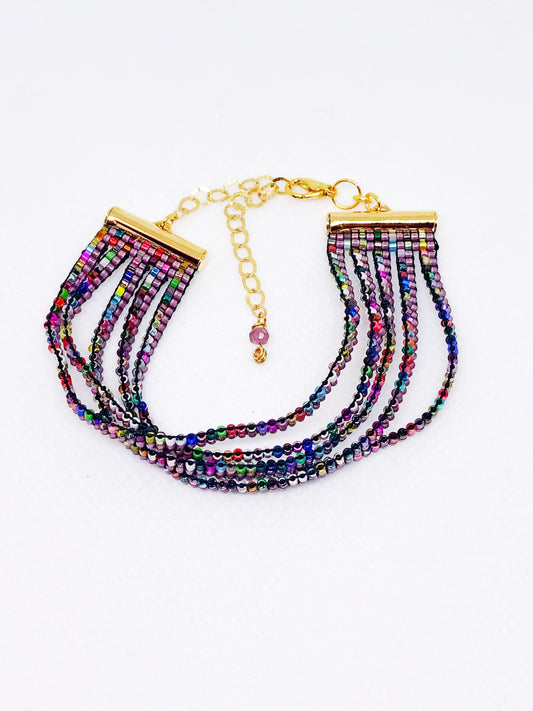 Purple bead loom cuff bracelet
