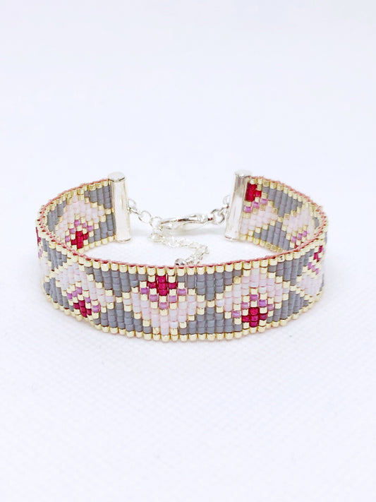 Pink and gray bead loom bracelet