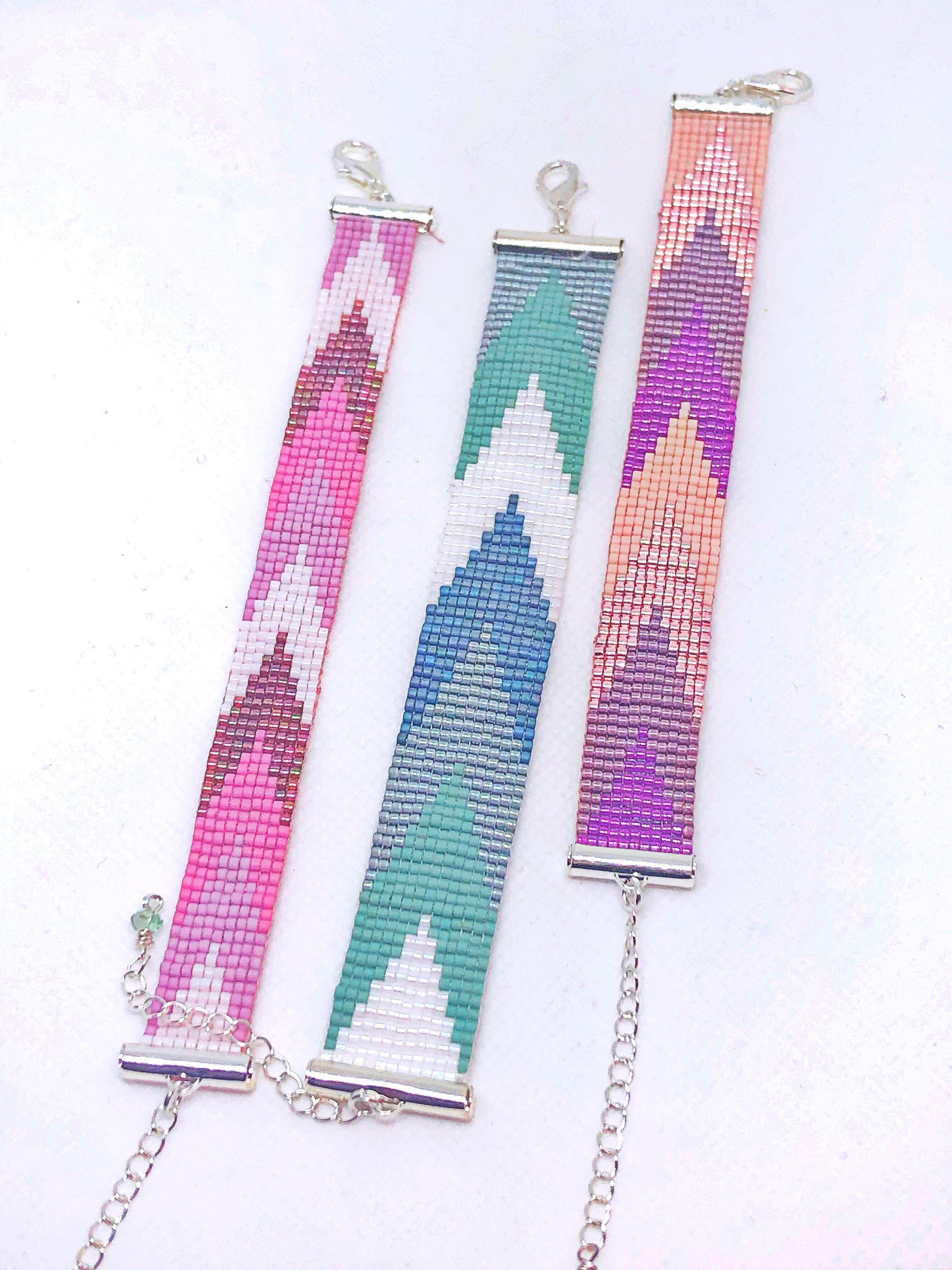 Sorbet Delight Rainbow Loom Bracelet Handmade - Baby Blue, Lime Green Shiny  Teal