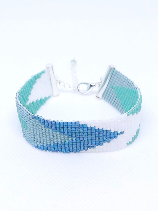 Green and blue bead loom bracelet