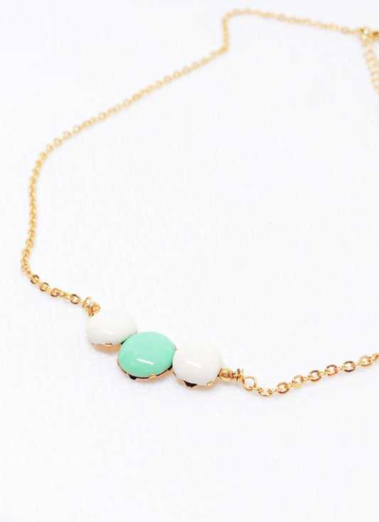 sea foam green and white enamel necklace