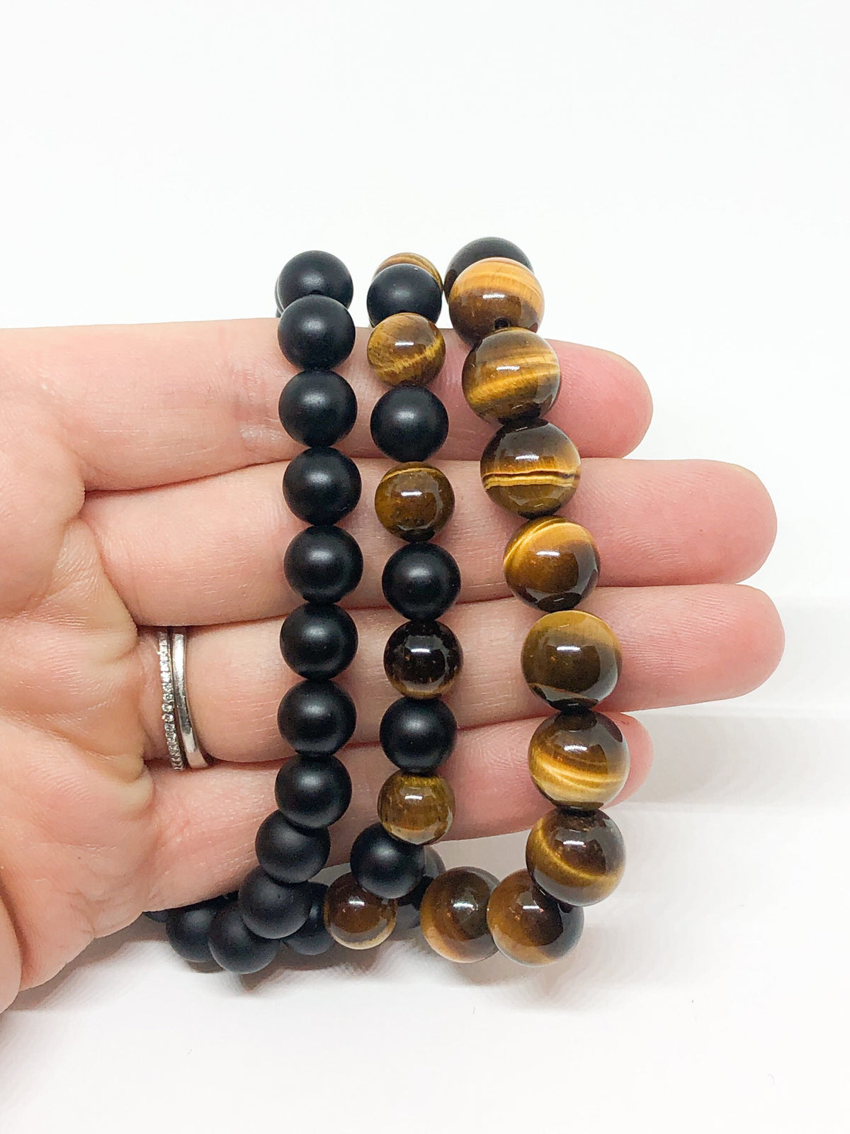 Black and green speckled jade bracelet