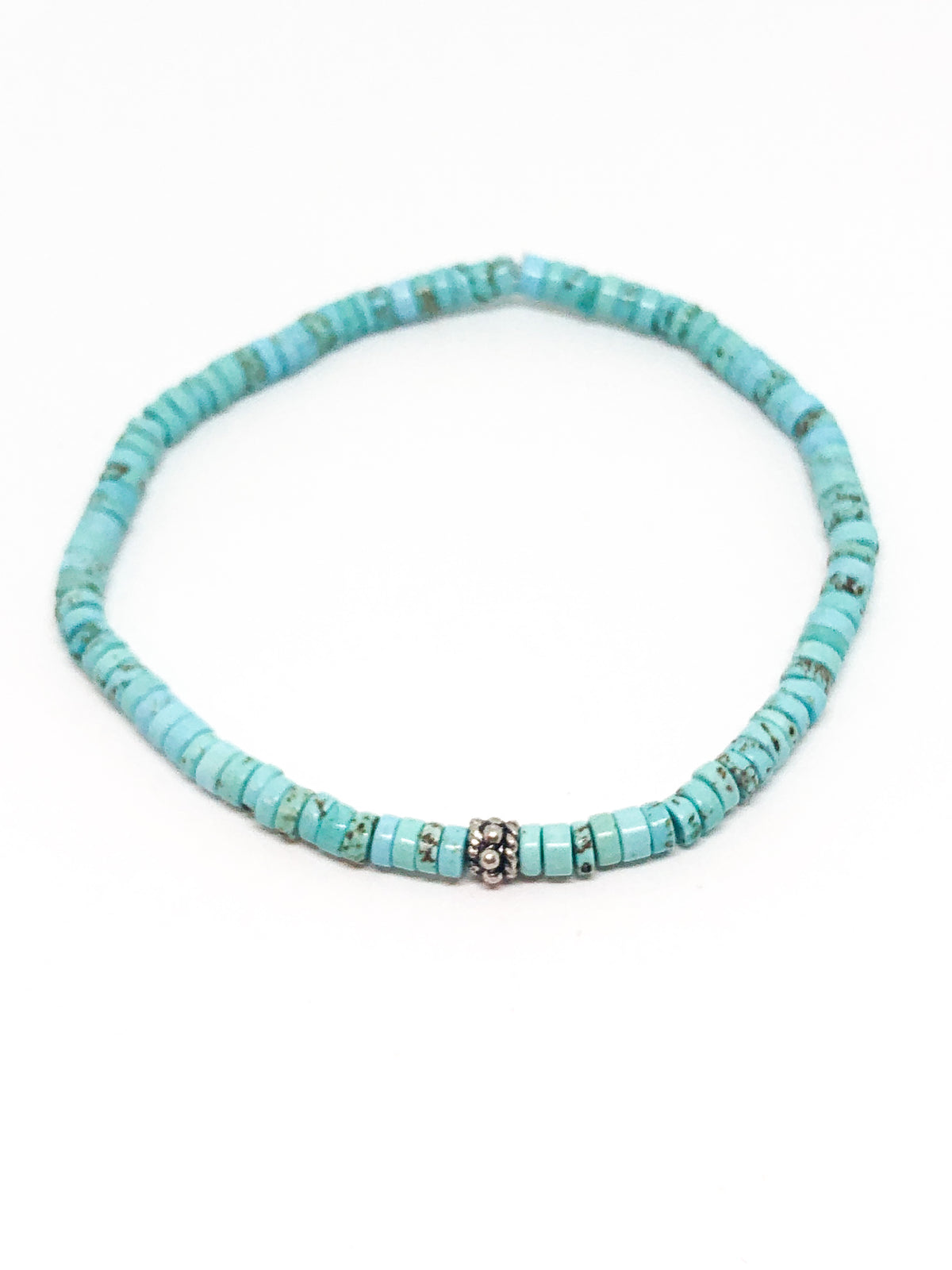 Chinese turquoise beaded bracelet with silver accent