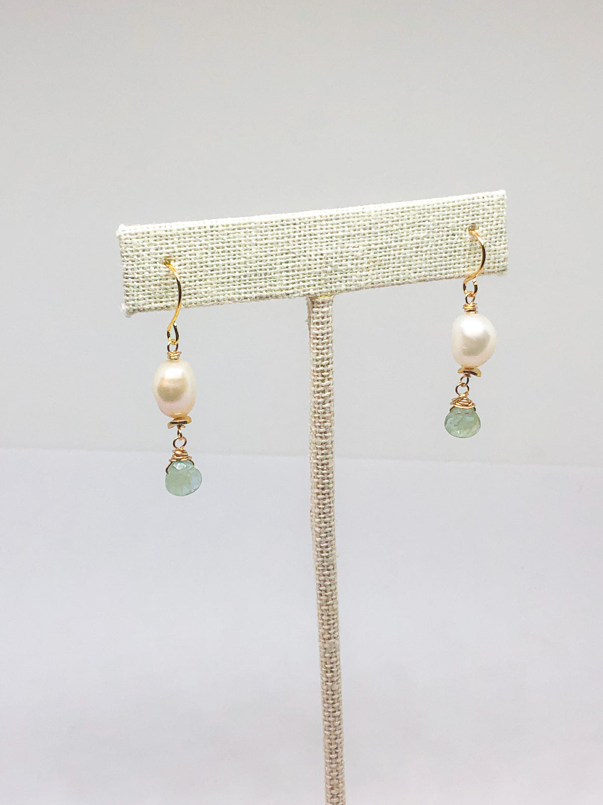 Pearl and aquamarine earrings in gold or silver