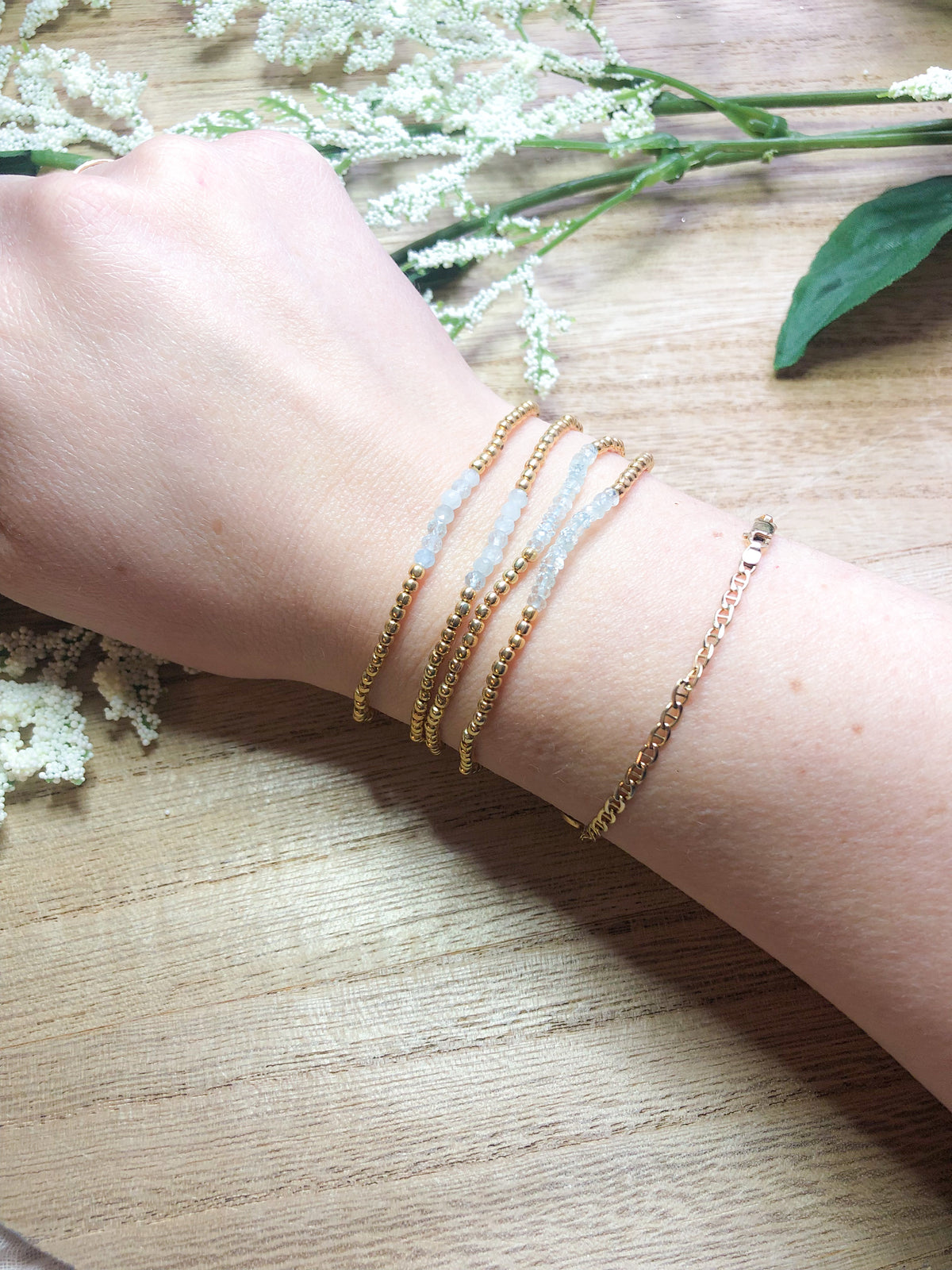 March birthstone bracelets stretchy and perfect - Aquamarine