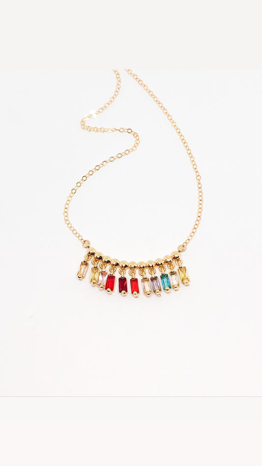 Rainbow necklace with rhinestone dangles