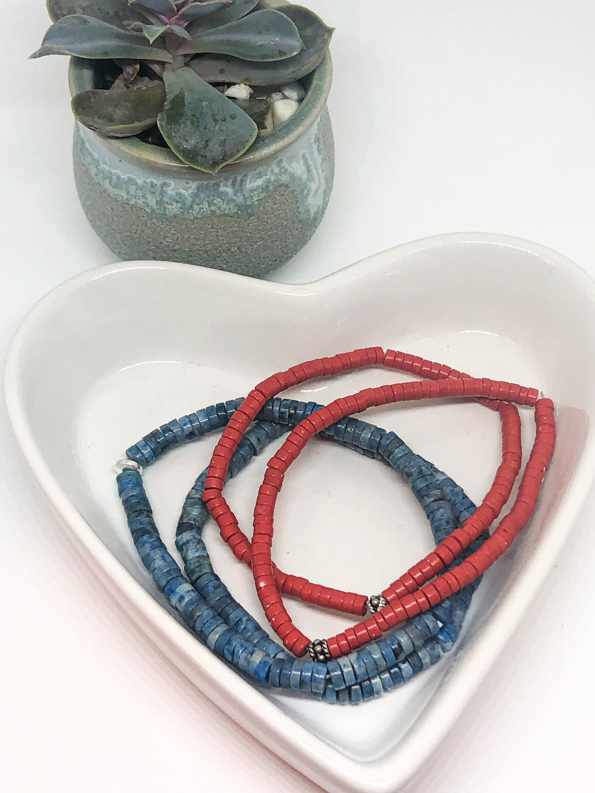 Coral beaded bracelet with silver accent