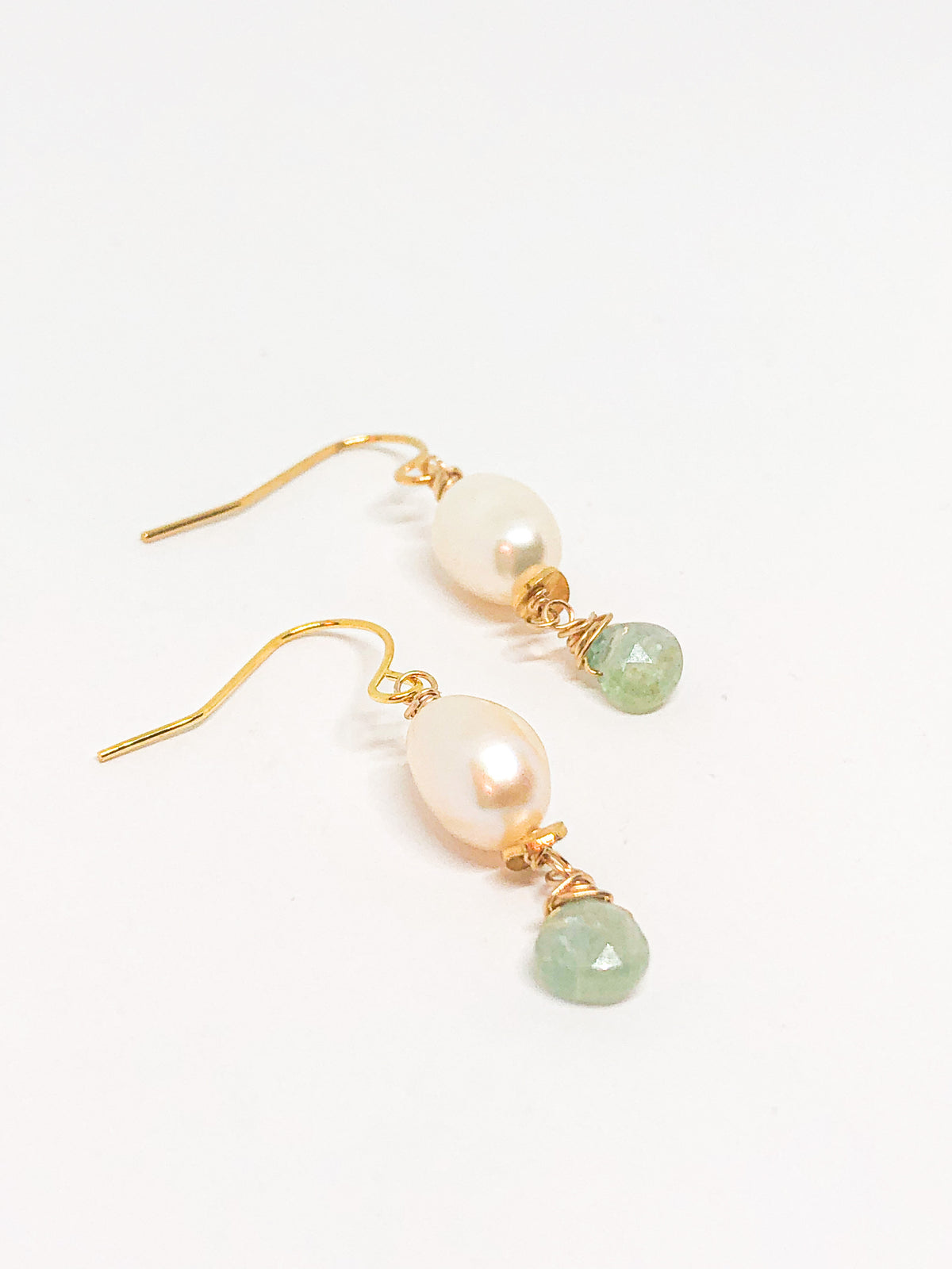 Pearl and aquamarine earrings in gold or silver