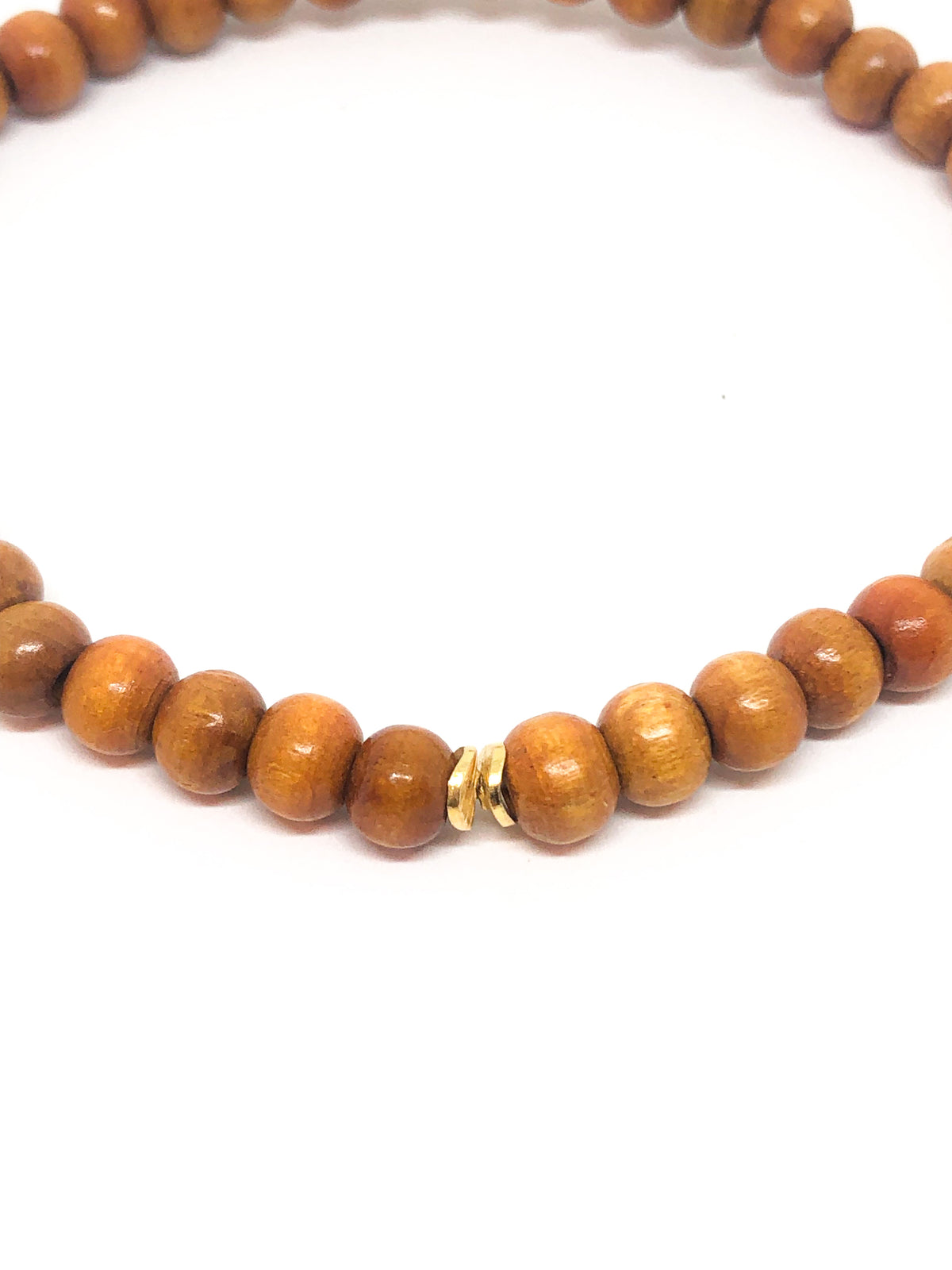 Wooden beaded bracelet with gold accent