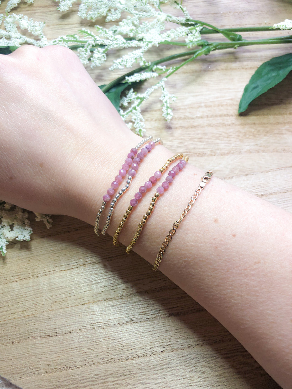 October birthstone bracelets stretchy and perfect - Tourmaline, Opal