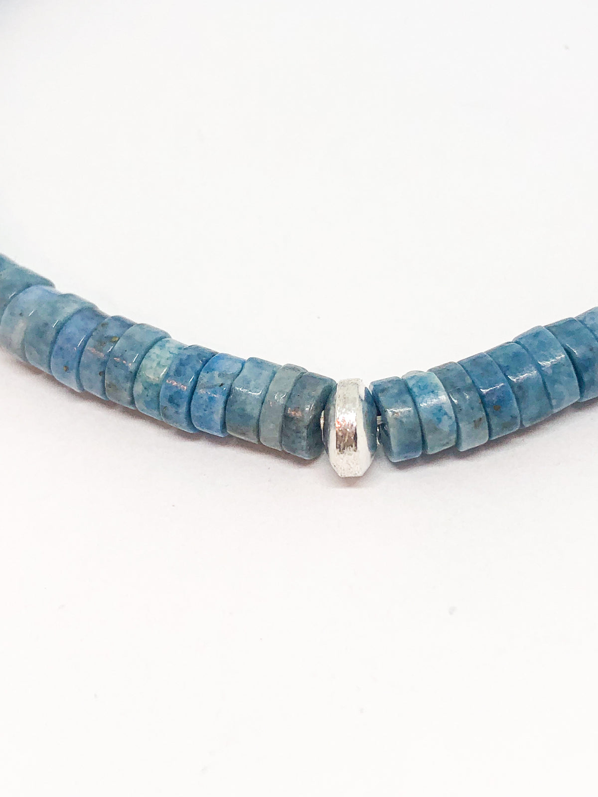 Blue apatite beaded bracelet with silver accent